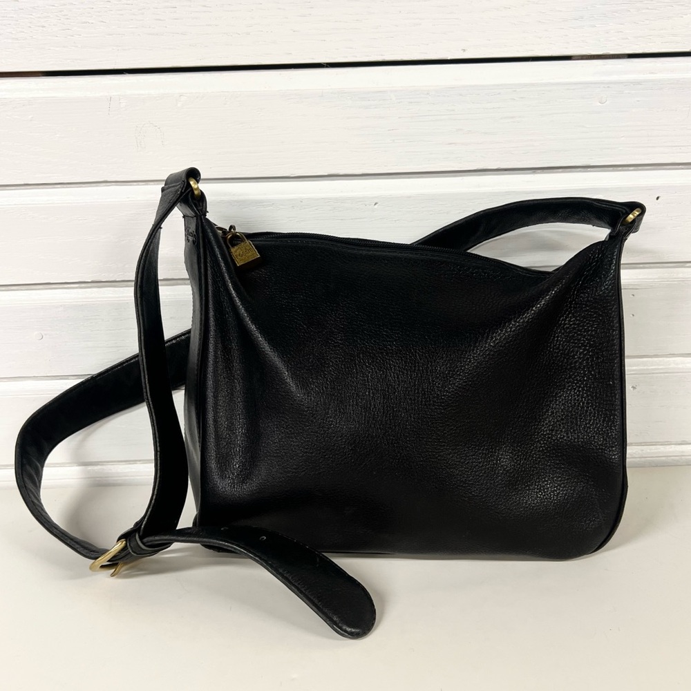 Fossil | Vintage Black Pebbled Leather Shoulder Hobo Bag w Lock Charm #75082